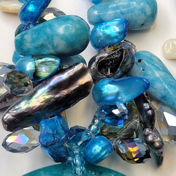 Chunky Blue Necklace Double Strand Beaded Necklace - Picture 6 of 13